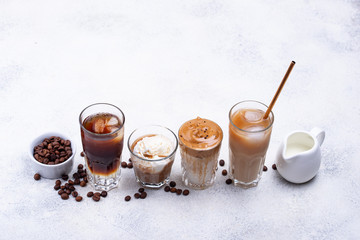 Different trendy cold coffee drink