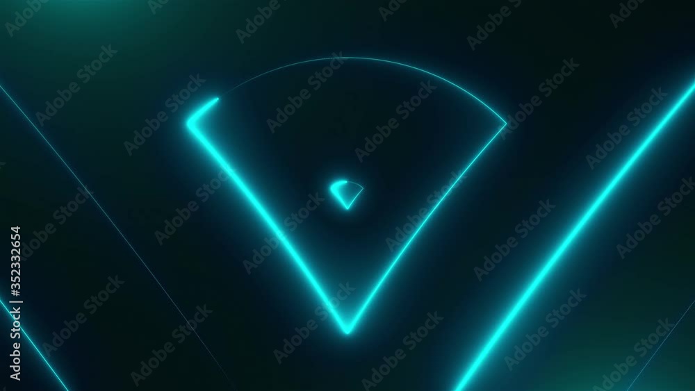 Poster many neon triangles in space, abstract computer generated backdrop, 3d rendering backdround