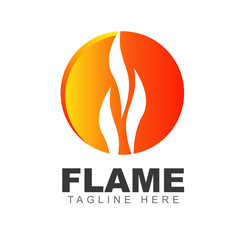 Fire flame logo design round shape template. Heat burn blaze illustration symbol of hot, energy, burn, and passion. Vector icon graphic illustration for element emblem torch, brand oil and gas company