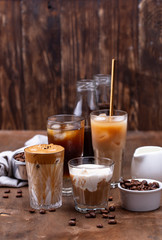 Different trendy cold coffee drink