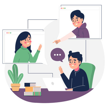 Telecommuting concept with friends vector illustration