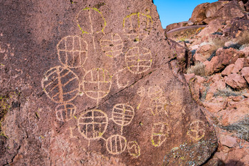 petroglyph rock art designs of ancient indigenous cultures in Owens Valley, California, USA