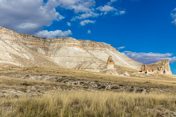 Volcanic formations in Red valley, Cappadocia, Nevsehir, Turkey.