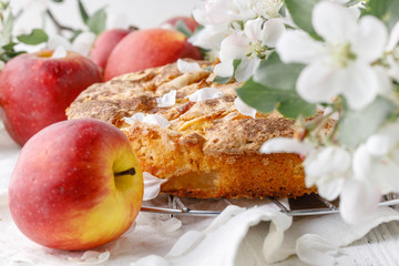 Apple Pie Non sharpen file on white table with flowers