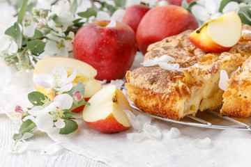 Tasty homemade apple pie on table