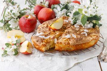 Apple Pie Non sharpen file on white table with flowers