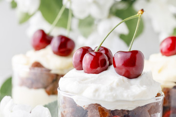 Trifle English cuisine dessert made with cherry fruit