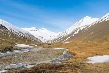 Thorgeirsdalur valley in Iceland on a sunny spring day