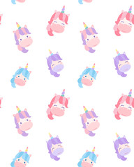 Obraz premium Cute unicorn pattern.Vector cartoon character illustration.Design for .children's textiles. Girls, kids. magic concept.Isolated on white background. Cute unicorn horse with rainbow horn, beauty hair.