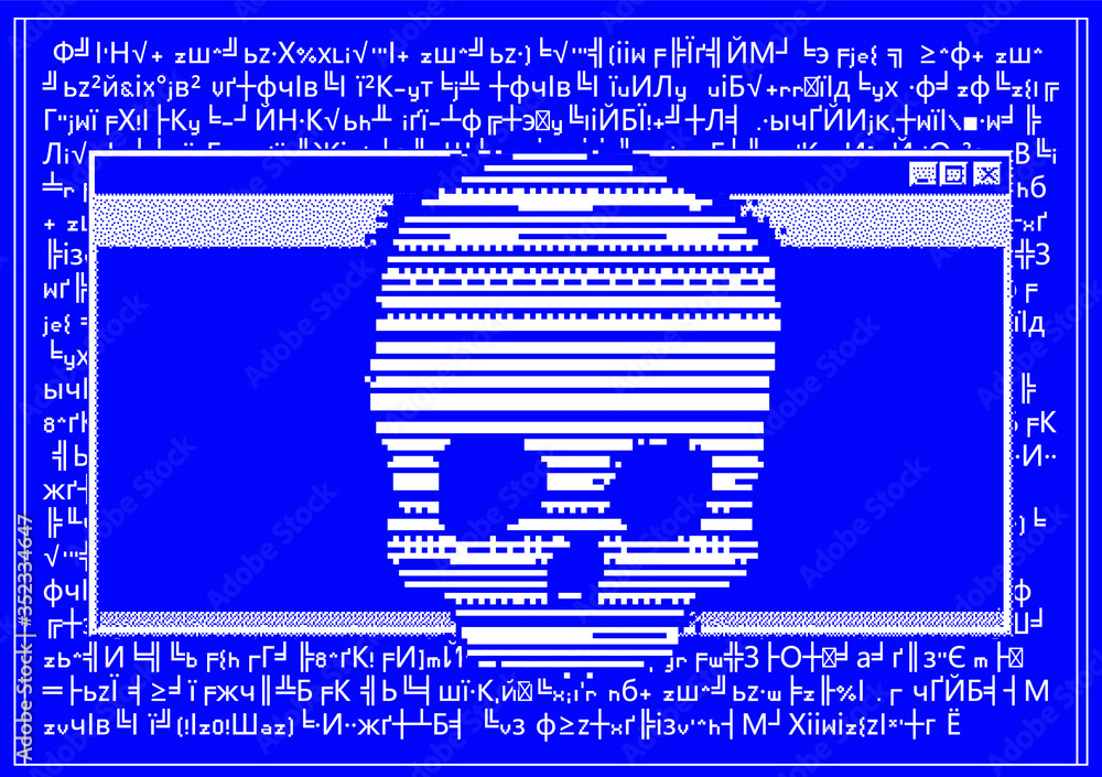 Aufkleber Computer code on a screen with a skull representing a computer virus, hack attack, malware and ransomware.
