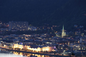 Drammen city in Norway night view. Photo from the popular view point.