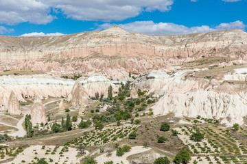 Volcanic formations in Red valley, Cappadocia, Nevsehir, Turkey.