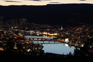 Drammen city in Norway night view. Photo from the popular view point.