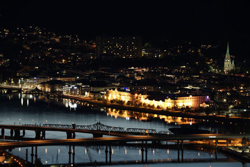 Fototapeta na wymiar Drammen city in Norway night view. Photo from the popular view point.