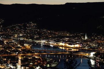 Drammen city in Norway night view. Photo from the popular view point.