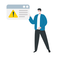 man using protective surgical mask with alert signal vector illustration design