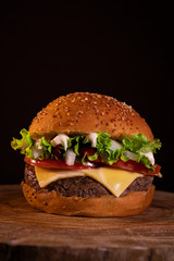 hamburger on a black background