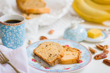 banana bread on a beautiful breakfat scene