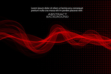 Abstract dark background, horizontal red smooth stylish wave. Design element