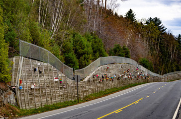 Obraz premium Bird feeders near Moose River Maine on a spring afternoon drive. Beautiful Maine near Bangor