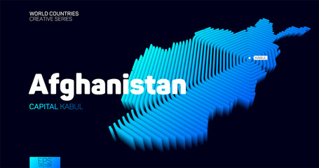 Isometric map of Afganistan with blue hexagon lines