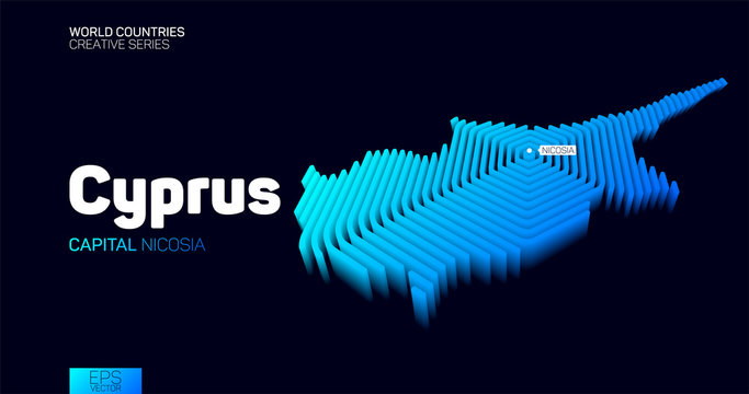 Isometric map of Cyprus with blue hexagon lines