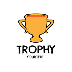 trophy hand drawn logo design