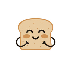 Cute happy smiling funny kawaii slice toast or bread. Flat vector cartoon modern character illustration.
