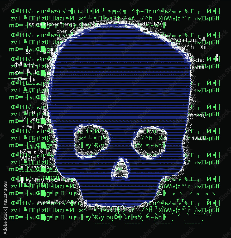 Aufkleber Computer code on a screen with a skull representing a computer virus, hack attack, malware and ransomware.