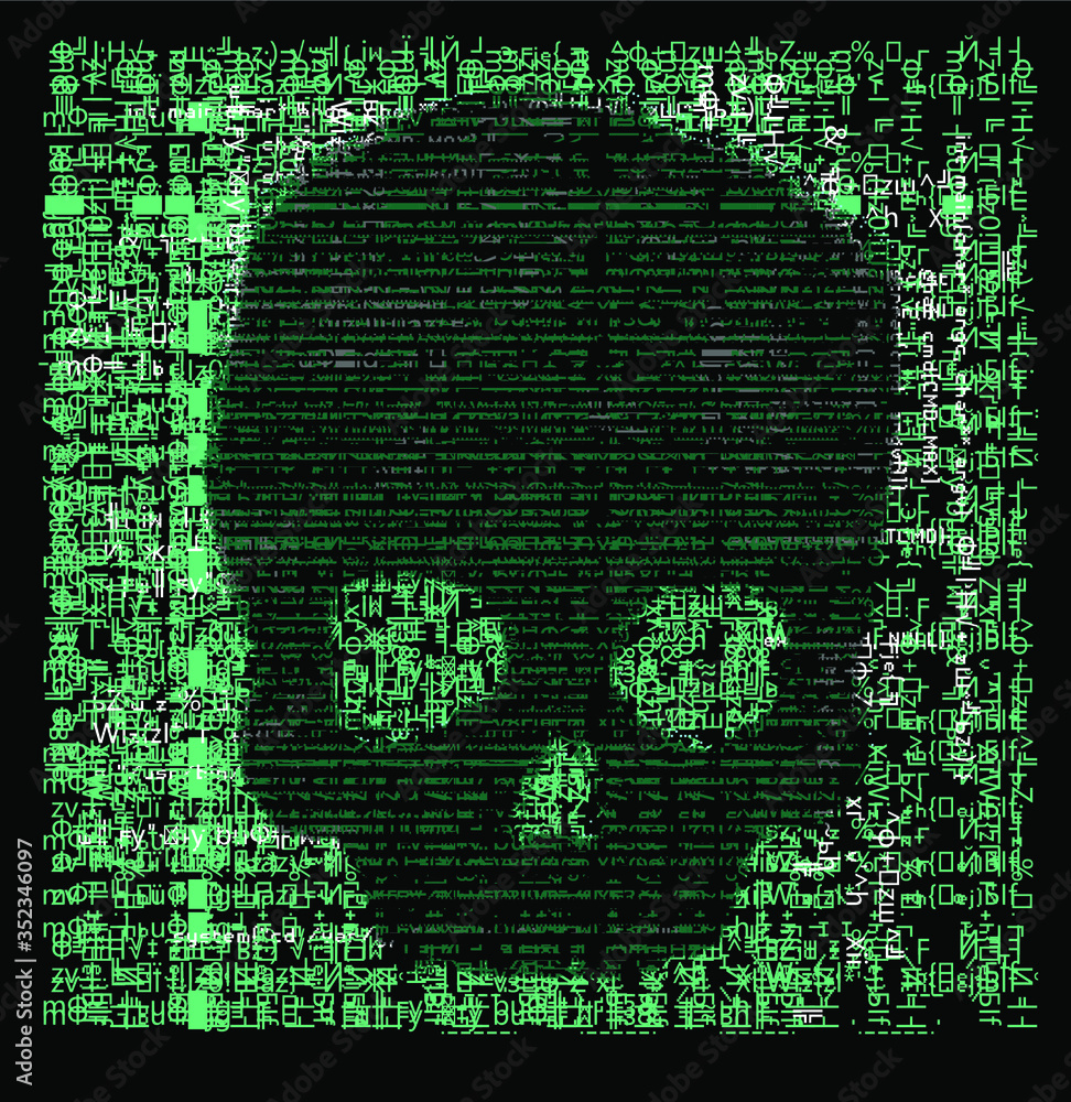 Aufkleber Computer code on a screen with a skull representing a computer virus, hack attack, malware and ransomware.