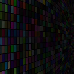 Abstract illustration of small multicolored squares or pixels on black background