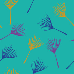 Funky Tropical Vector Seamless Pattern. Chic Summer Fabrics. Monstera Dandelion Banana Leaves Feather 