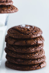 Chocolate cookie brownie with glass of milk