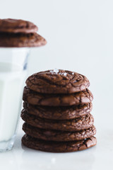 Chocolate cookie brownie with glass of milk
