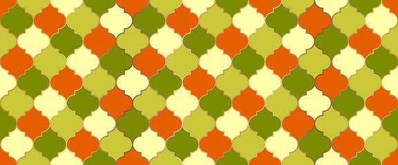 Eid Mubarak Muslim Background. Moroccan Seamless Mosaic Pattern. Iranian Mosque 