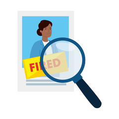 photography of woman unemployed with magnifying glass vector illustration design