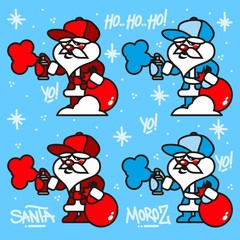 Hiphop Ded Moroz and Santa Claus Spraying Graffity Tags Vector Illustration