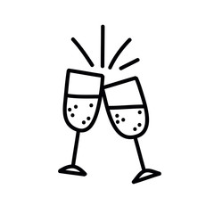 glasses of champagne doodle icon, vector illustration