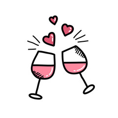 glasses of wine doodle icon, vector illustration