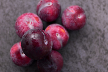 Plum Fresh whole, on a gray surface