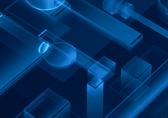 Fototapeta premium Cyber blue isometric neon city virtual reality background. Abstract technology innovation future digital background. 3d rendering.