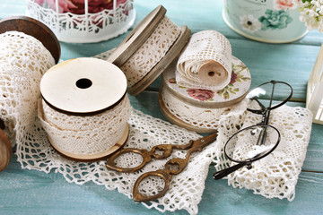 vintage style sewing supplies and lace trims