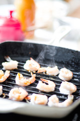 Seared shrimp on a grill pan
