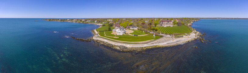 The Breakers and Cliff Walk aerial view at Newport, Rhode Island RI, USA. The Breakers is a...