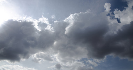 Obraz premium white cloud on black background. Wide sky and clouds dark tone.