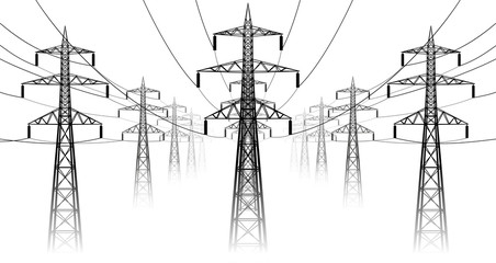 Vector landscape high voltage transmission line with pylons