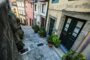 Fototapeta na wymiar View of one of the old streets in Porto, Portugal.