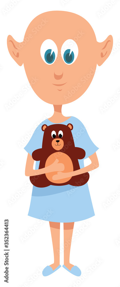 Sticker kid with toy bear , illustration, vector on white background