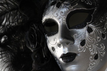black mask Venice mask black woman masque Venetian girl masque silver black lips black rose peacock...