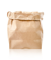 Vintage paper bag isolated on white background.